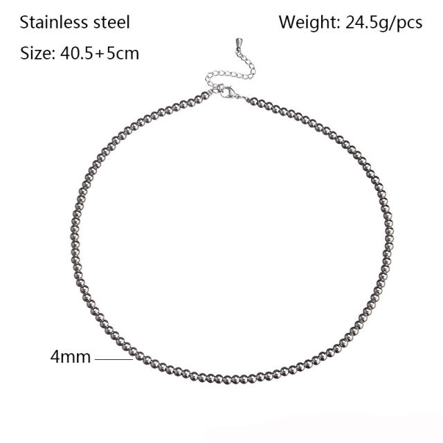 Classic chunky silver two tone ball bead stainless steel necklace
