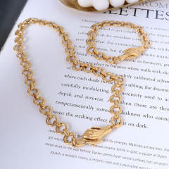 Hiphop 18K cable chain shake hands stainless steel necklace bracelet