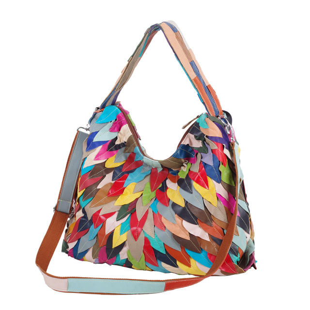 Hot sale national trend colorful Genuine Leather women tote bag
