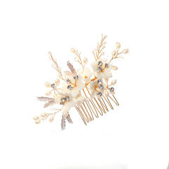 Handmade clay flower pearl bead wedding bridal hair combs