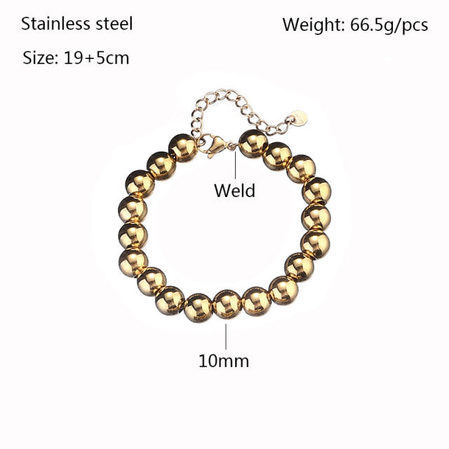 Chunky ball bead stainless steel bracelet for men