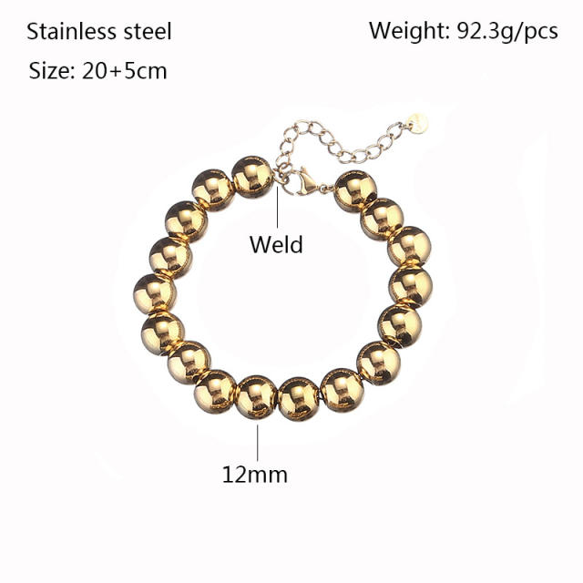 Chunky ball bead stainless steel bracelet for men
