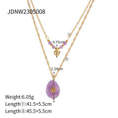 Vintage oval crystal stone pendant two layer stainless steel necklace