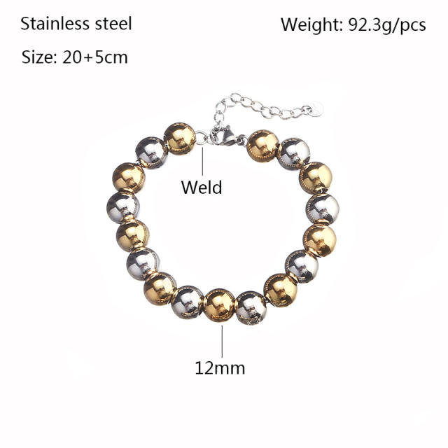 Chunky ball bead stainless steel bracelet for men