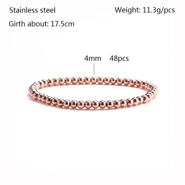 Rose gold color beaded elastic stainless steel bracelet