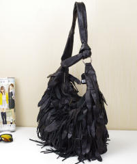 Black color Genuine Leather tassel women tote bag