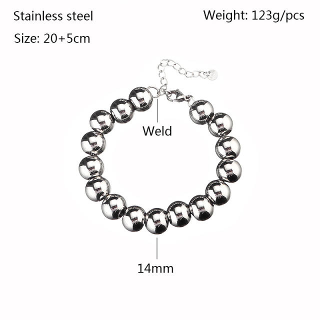 Chunky ball bead stainless steel bracelet for men