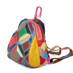 Color matching random pattern Genuine Leather women backpack