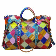 Personality color matching Genuine Leather women tote bag
