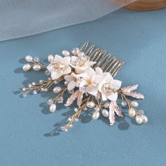Handmade clay flower pearl bead wedding bridal hair combs