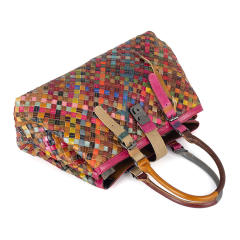 Personality colorful braid Genuine Leather women tote bag