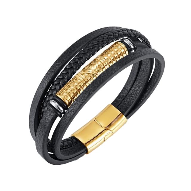 Hot sale layer PU leather braid bracelet for men