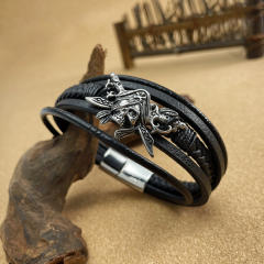 Vintage punk trend skull head PU leather bracelet for men