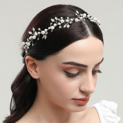 Elegant pearl bead horse eye rhinestone hair vines