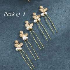 Occident fashion gold leaf pearl hairpins