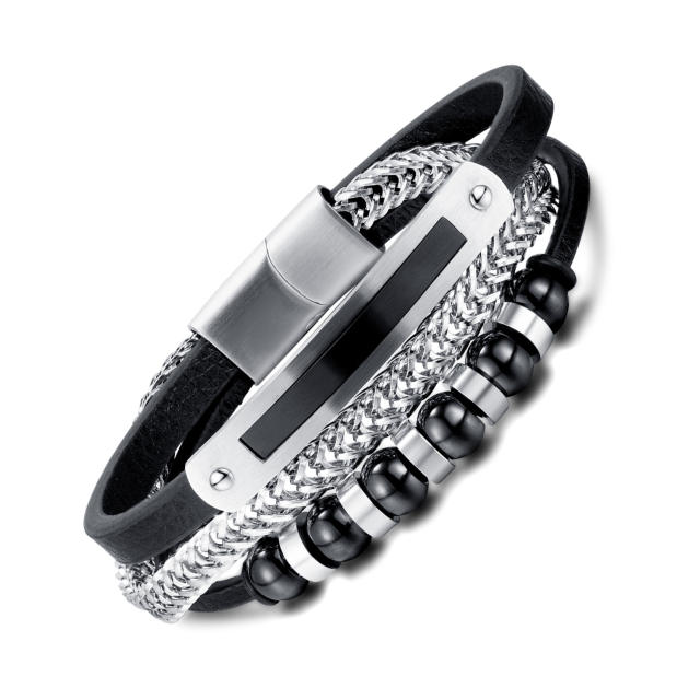 Vintage black color bead stainless steel chain Magnetic attraction bracelet for men
