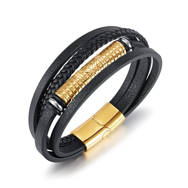 Hot sale layer PU leather braid bracelet for men