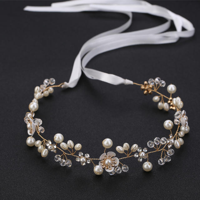 Handmade luxury flower pearl bead wedding headband