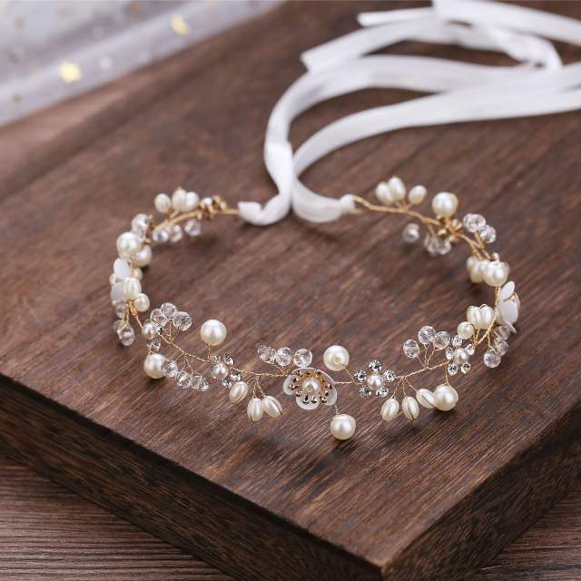 Handmade luxury flower pearl bead wedding headband
