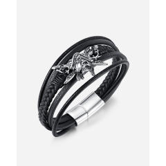 Vintage punk trend skull head PU leather bracelet for men