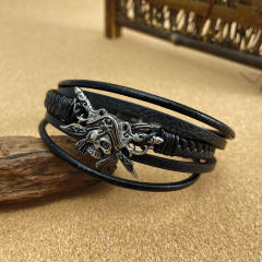 Vintage punk trend skull head PU leather bracelet for men