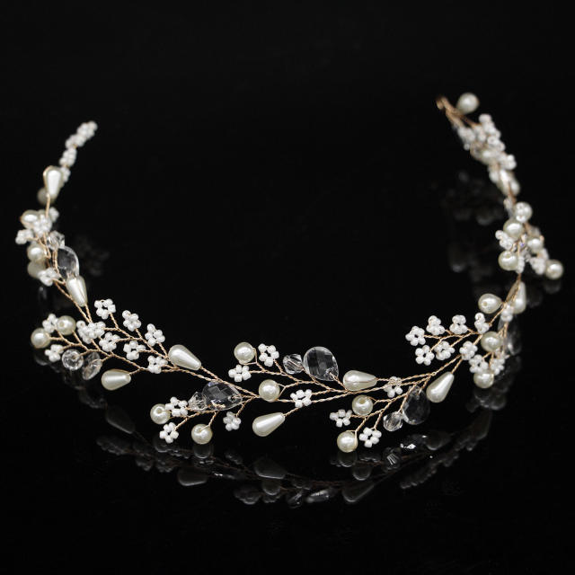 Handmade pearl bead flower wedding headband