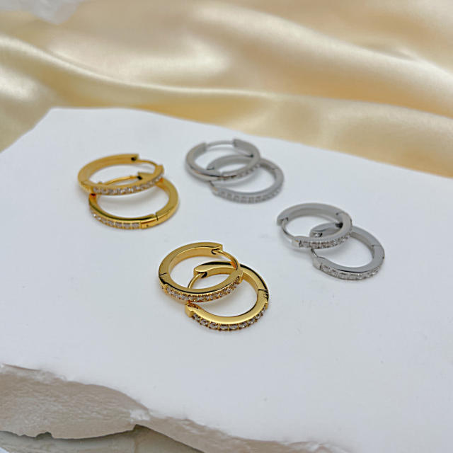 Diamond hoop stainless steel earrings