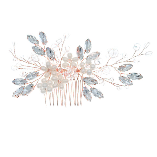 Handmade glass crystal pearl bead wedding hair combs