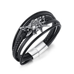 Vintage punk trend skull head PU leather bracelet for men