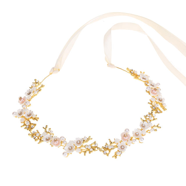 Handmade shell flower pearl bead wedding headband
