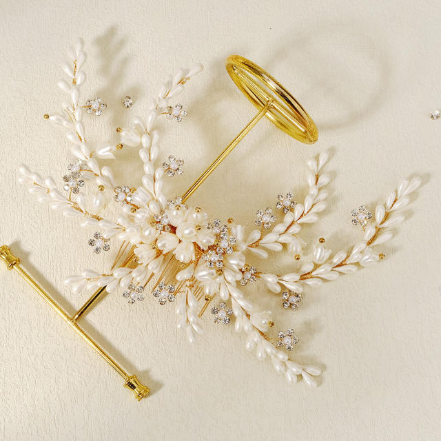 Handmade elegant pearl bead wedding hair combs