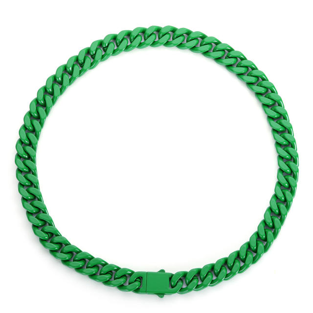HIPHOP candy color stainless steel cuban chain necklace for men 20inch