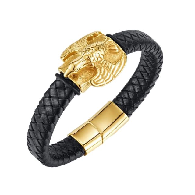 Punk trend gold color eagle PU leather bracelet for men