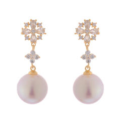 Elegant pearl drop cubic zircon copper long earrings