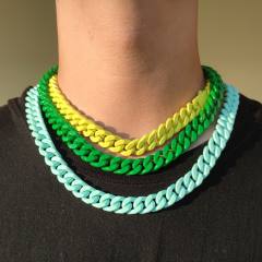 HIPHOP candy color stainless steel cuban chain necklace for men 20inch
