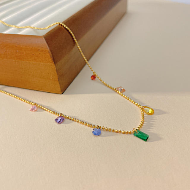 Dainty rainbow cubic zircon stainless steel choker necklace