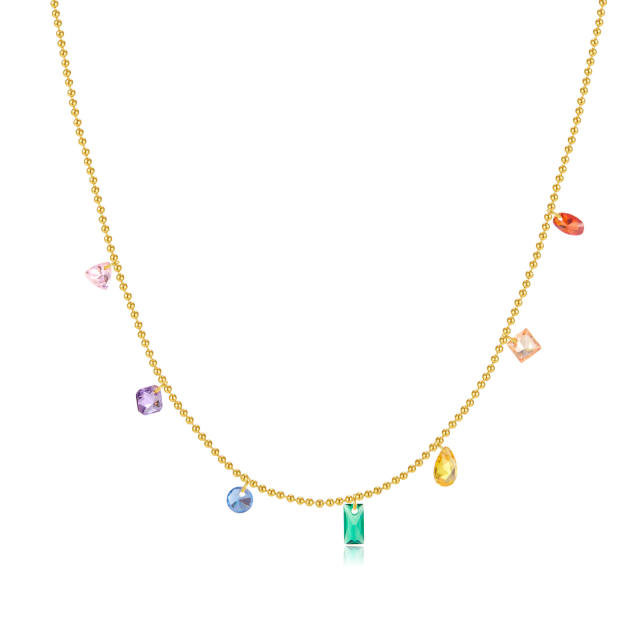 Dainty rainbow cubic zircon stainless steel choker necklace