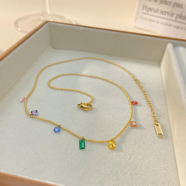 Dainty rainbow cubic zircon stainless steel choker necklace