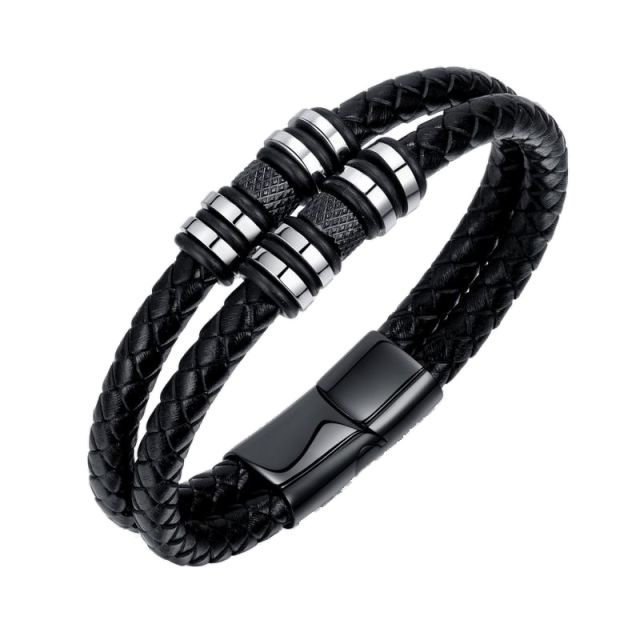 Vintage black color PU leather men bracelet