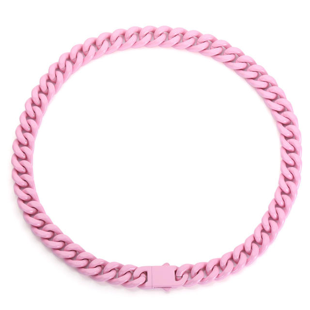HIPHOP candy color stainless steel cuban chain necklace for men 20inch
