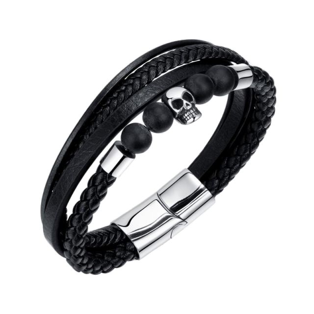 Vintage Volcanic rock bead PU leather bracelet for men