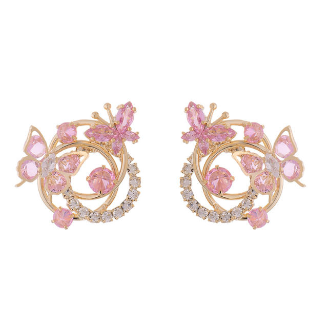 Delicate sweet color cubic zircon butterfly studs earrings clip on earrings
