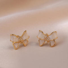 Sweet cute bow dainty stainless steel chain necklace set