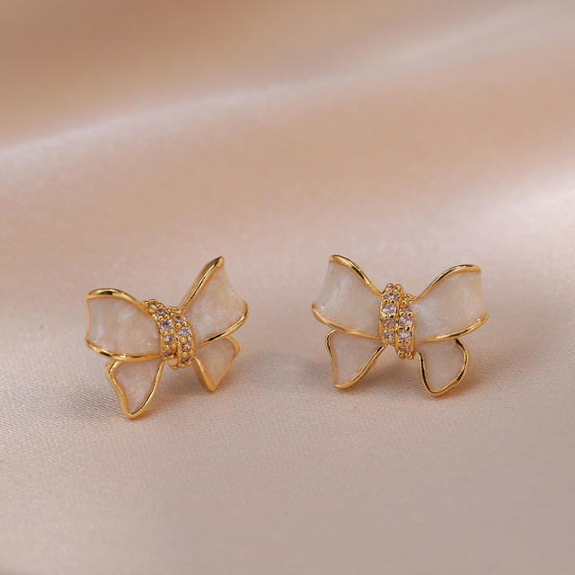 Sweet cute bow dainty stainless steel chain necklace set