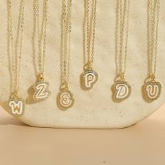 Unique whtie enamel initial pendant diamond copper necklace