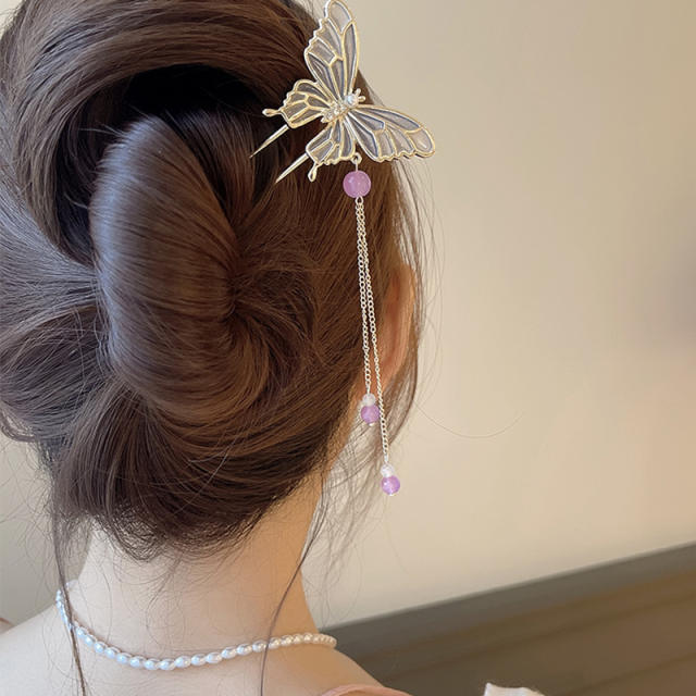 Chinese trend metal butterfly tassel hair sticks hair chopsticks