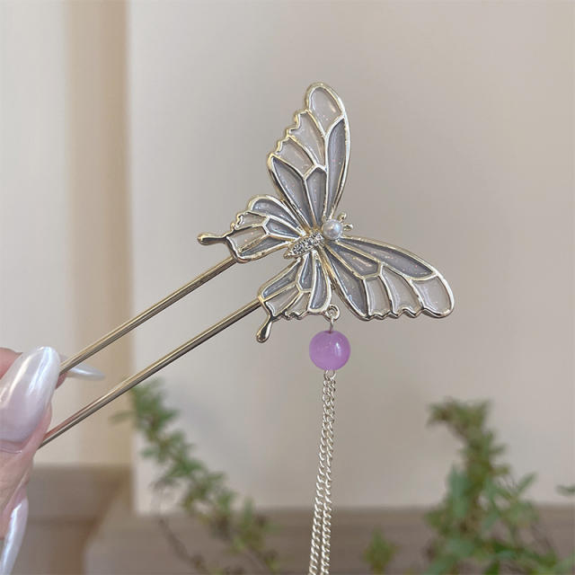Chinese trend metal butterfly tassel hair sticks hair chopsticks