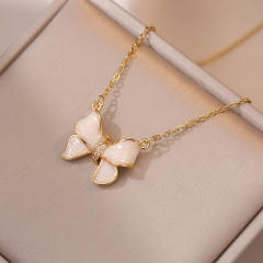 Sweet cute bow dainty stainless steel chain necklace set