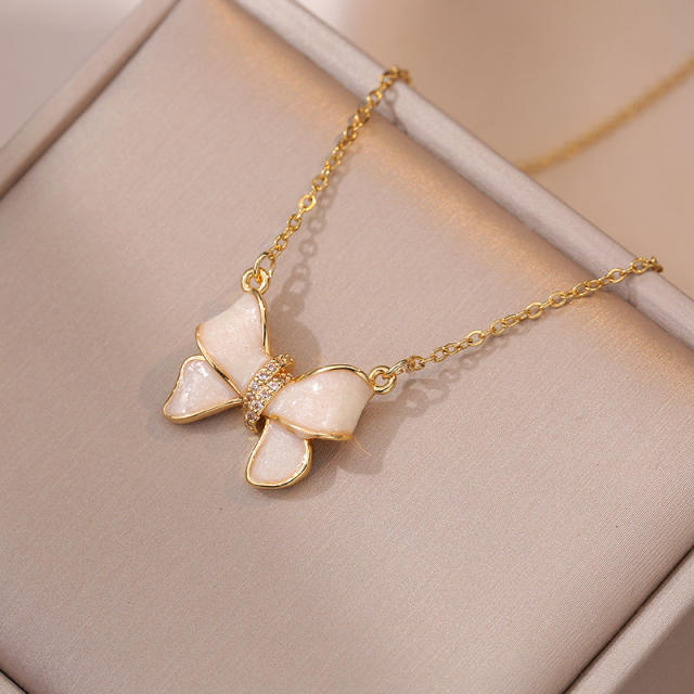 Sweet cute bow dainty stainless steel chain necklace set