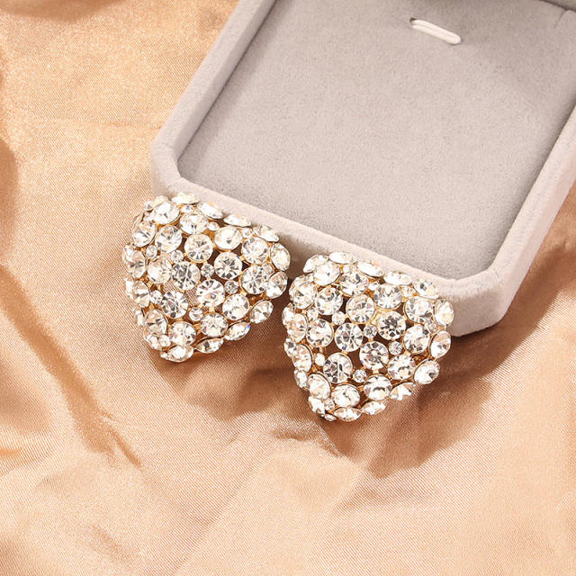 Delicate colorful rhinestone pave setting chunky heart studs earrings